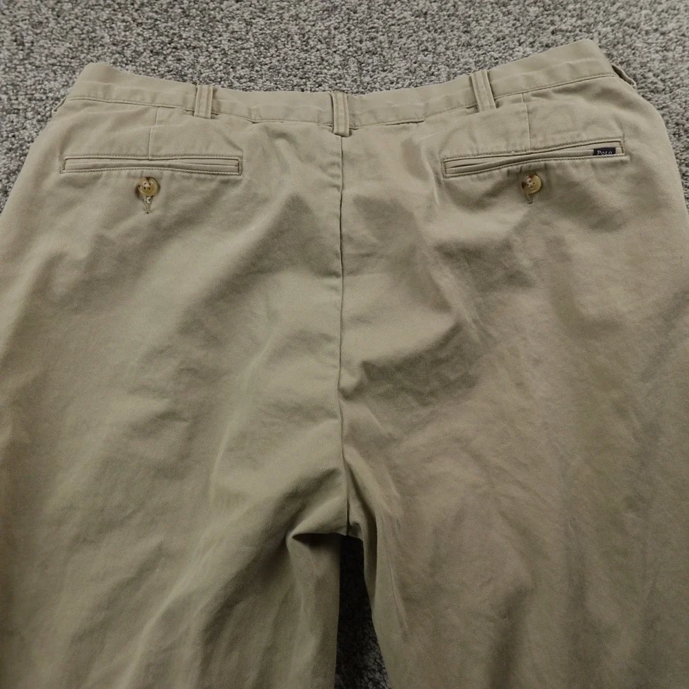 VTG Polo Ralph Lauren Pants Mens 36X32 Brown Beige Chino Trouser Pleated Preppy‎